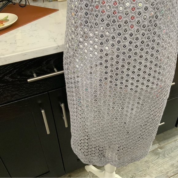 Black Label By Chico’s Dress Size 8 Silver Sequin Crochet Sheath Cocktail Party - Picture 3 of 15